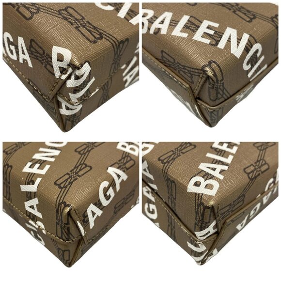 Auth BALENCIAGA Shopping Phone Holder Enlarge/BB Monogram 693805 Brown White - Picture 16 of 16